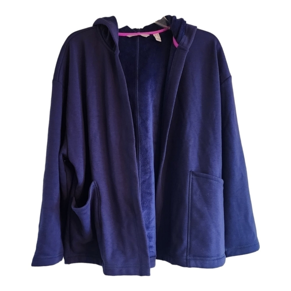 Issac Mizrahi Live! Plush Fleeze Open Front Hioded Jacket, Large. NWOT